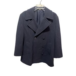 Vintage Marks & Spencer Navy Blue Pea Coat 100% Wool Women's US size 12 UK 16